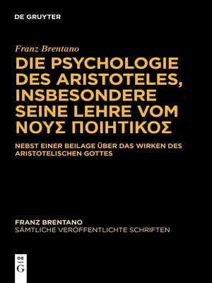 cover image of Die Psychologie des Aristoteles, insbesondere seine Lehre vom ΝΟΥΣ ΠΟΙΗΤΙΚΟΣ